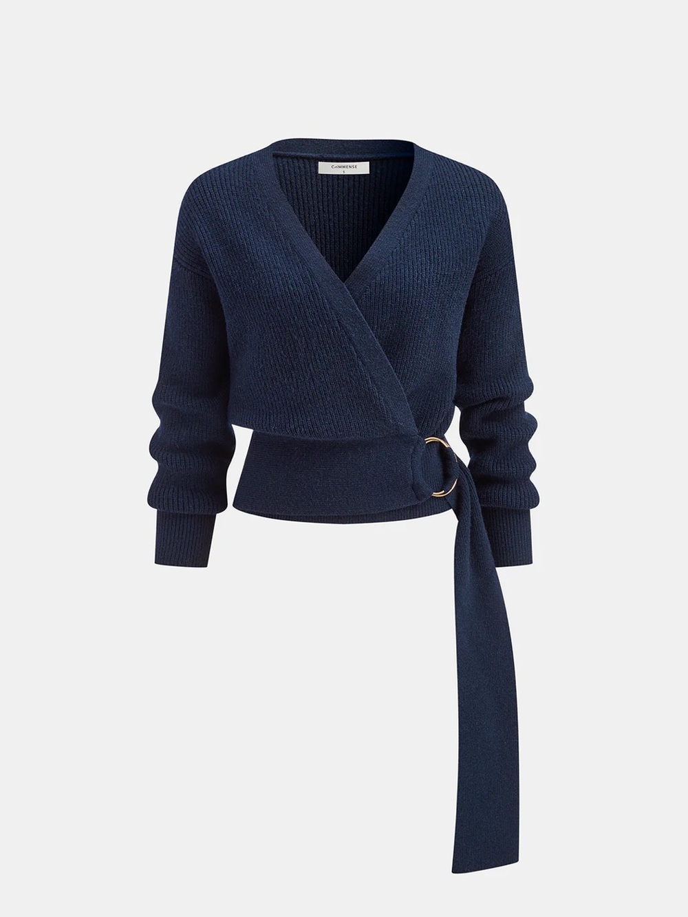 Commense Blue Wrap Sweater with Metal Ring Sz M